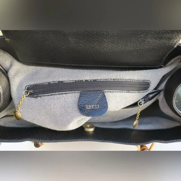 🔥 Vintage Gucci Diana Bamboo Top Handle Bag Black Leather | Classic 90s Gucci - Picture 9 of 13